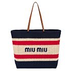 Miumiu Raffia And Cotton Tote Bag 5BG228 Black