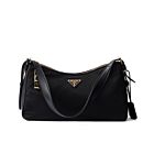 Prada Aimee Large Re-Nylon And Leather Shoulder Bag With Padlock 1BC232 Black