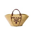 Prada Large Raffia And Leather Shopping Bag Coffee