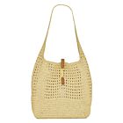 Saint Laurent Hobo Raffia Bag In Crochet And Smooth Leather Apricot