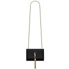 Saint Laurent Kate Small With Tassel In Embossed Crocodile Shiny Leather Black