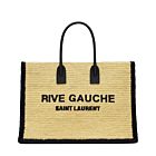 Saint Laurent Rive Gauche Tote Bag In Raffia And Leather Apricot