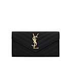 Saint Laurent Monogram Large Flap Wallet In Grain De Poudre Embossed Leather Black
