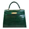 Hermes Kelly Bag 32 Crocodile leather Green