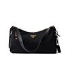 Prada Aimee Large Re-Nylon And Leather Shoulder Bag With Padlock 1BC232 Black