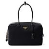 Prada Large Re-Nylon And Leather Top-handle Bag With Padlock 1BB131 Black