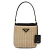 Prada Wicker And Canvas Bucket Bag 1BE062 Black