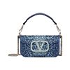 Valentino Small Loco Denim Shoulder Bag With Rhinestones Blue