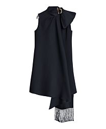 Christian Dior Women's Draped-Neck Wool-Silk Dress Black