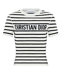 Christian Dior Women's Striped Crew Neck Knitted T-shirt White
