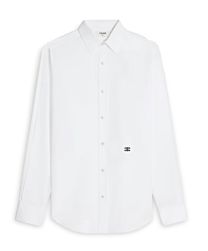 Celine Women's Embroidered Wide Cotton Poplin Shirt White