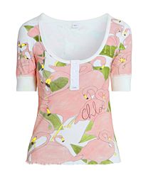 Chloe Women's Printed Ribbed Cotton-Jersey T-Shirt Pink