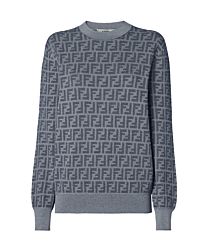 Fendi Women's Blue Ff Jacquard Sweater Gray