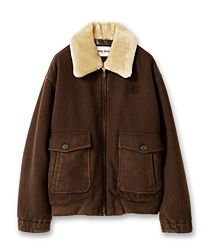 Miu Miu Women's Lamb Shearling Collar Zip Barn Jacket Coffee