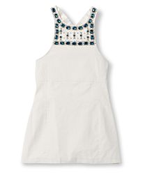 Miu Miu Women's Ecru Embellished Canvas Apron Dress White