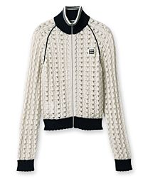 Miu Miu Women's Natural Cotton Zipper Cardigan Cream