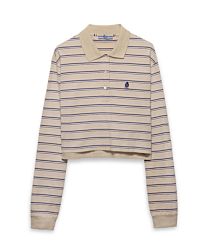 Prada Women's Striped Cotton Pique Long-Sleeve Polo Shirt Apricot