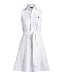 Ralph Lauren Women's Belted Oxford Sleeveless Shirtdress White