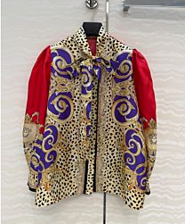 Versace Women's Cheetah Barocco Silk Lavalliere Shirt Coffee