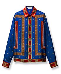 Versace Women's Printed Silk Twill Shirt Blue