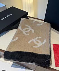 Not for sale: Chanel Logo Print Cashmere Scarf Khaki