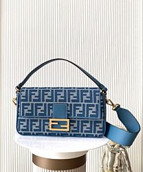 Not for sale: Fendi Baguette Denim-effect FF Jacquard Bag Blue