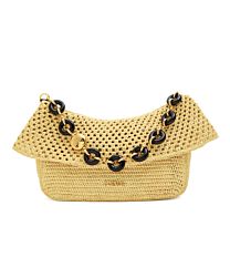 Loewe Medium Ola Bag In Raffia And Calfskin Apricot