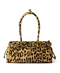 Prada Leopard Print Leather Medium Handbag 1BA426 Coffee