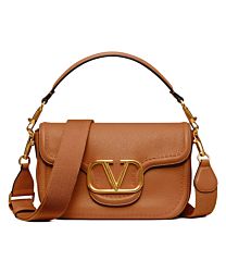 Valentino Garavani Alltime Grainy Calfskin Shoulder Bag Coffee