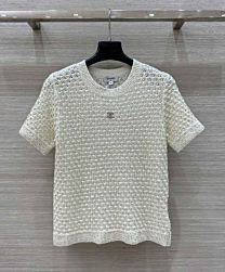 Chanel Women's Openwork Knit T-shirt Cream