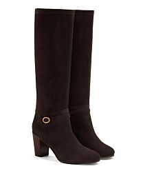 Valentino Women's Garavani 70mm Buckle-Detail Suede Boots Dark Coffee