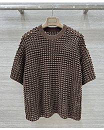 Brunello Cucinelli Women's Crocheted Hollow Ball Top Coffee