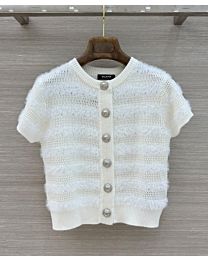Balmain Women's Short-Sleeve Tweed Cardigan
