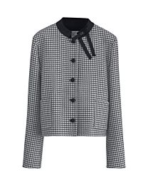 Christian Dior Women's Cropped Jacket Houndstooth Virgin Wool Gray