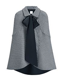Christian Dior Women's Houndstooth Silk-Wool Blend Cape With Tie Collar Gray