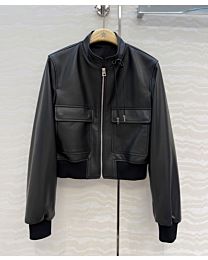 Christian Dior Women's Stand-Collar Leather Jacket Black