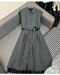 Christian Dior Women's Lapel Lace Dress Gray