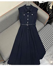 Christian Dior Women's Denim Sleeveless Dress Dark Blue