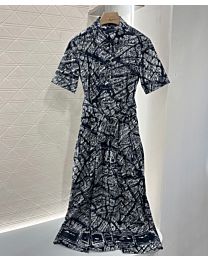 Christian Dior Women's Lapel Printed Dress Blue