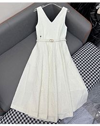 Christian Dior Women's Sleeveless Pleated Dress Cream