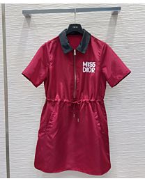 Christian Dior Women's Contrast Drawstring Dress Red