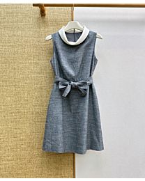 Christian Dior Women's Sleeveless Dress With A Collar And Adjustable Belt Gray