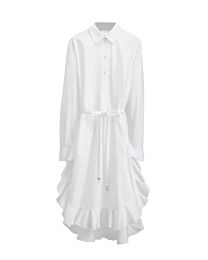 Christian Dior Women's Dioriviera Mid-Length Ruffled Dress White Cotton Poplin White