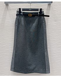 Christian Dior Women's Striped Logo Skirt Gray