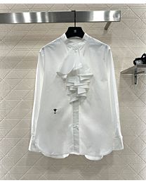 Christian Dior Women's Ruffle Blouse Shirt White