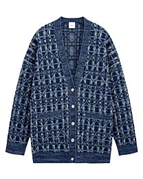 Christian Dior Women's Relaxed-Fit Cannage Knit Cardigan Blue