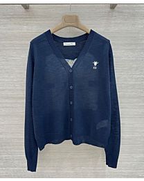 Christian Dior Women's Bee-Embroidered Knit Cardigan Dark Blue