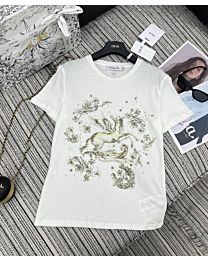 Christian Dior Women's Pegasus Short-Sleeved T-Shirt Cream