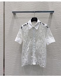Christian Dior Women's Short-Sleeved Shirt With A Lace Collar White