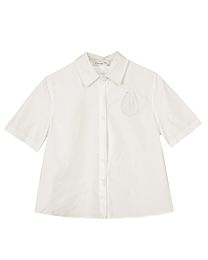 Christian Dior Women's Embroidered Cotton Short-Sleeve Shirt White